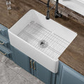 Small Farmhouse Sink 27 x 18 Inch, Firecaly Apron Front Farm Sink, Heavy Duty Single Bowl, with Accessories 2 Types, Undermount, Pure White, for Kitchen, Laundry, Small Space