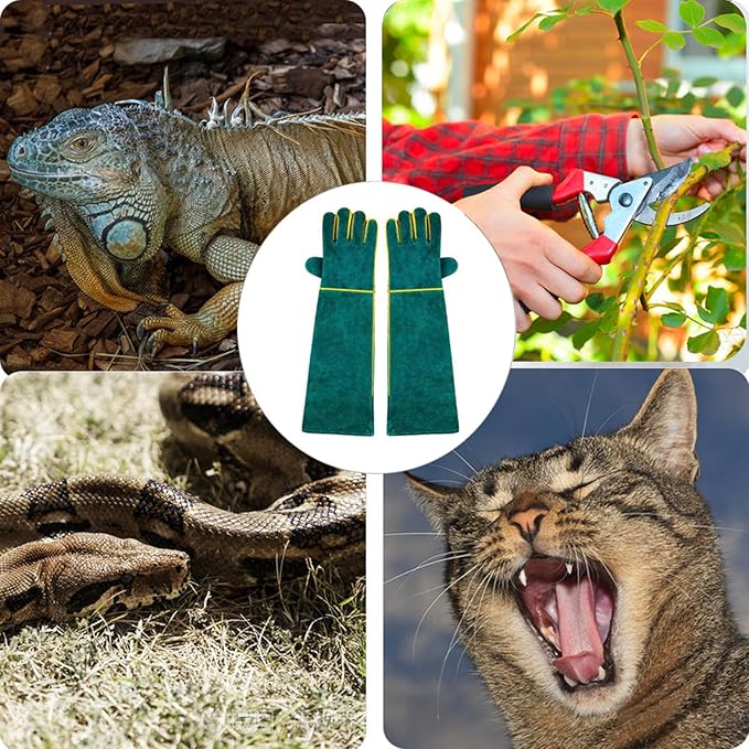 Animal Handling Gloves Bite Resistant, 23.6'' Anti Scratch Glove for Cats, Multipurpose Bite Proof Leather Pet Gloves for Grabbing Cat Reptile Puppy Bird Poultry or Gardening Welding