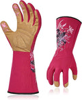 Vgo... 1-Pair Ladies' Synthetic Leather Gardening Gloves, Long Sleeves Gauntlet, Breathable & Grip Work Gloves, High Dexterity, Washable (Size L, Red, SL7445)