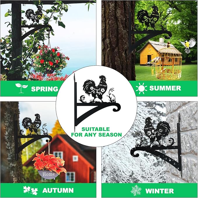 Hanging Plant Bracket Iron Decorative Chicken Silhouette Plant Hangers Indoor and Outdoor, Wall Mounted Hanging Plant Holder for Flower Pot Lantern Bird Feeder Wind Chimes