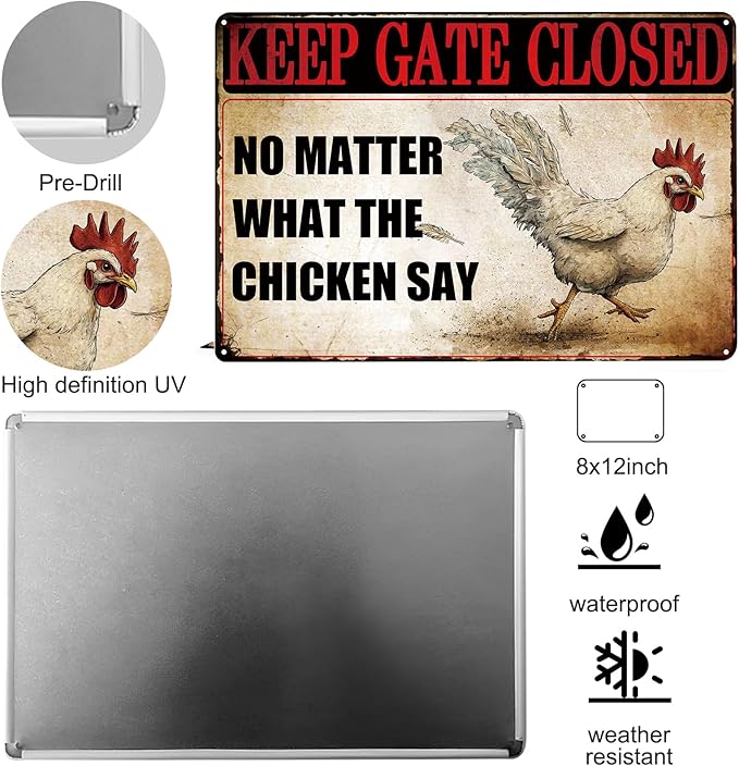 Outdoor Chicken Coop Decor Rustic Farmhouse Wall Decor Chicken Themed Gifts Funny Farm Animals Decorations Retro Metal Sign 8×12 Tin Sign