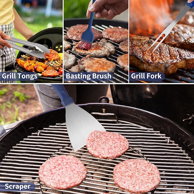 Griddle Accessories Kit, 23Pcs Grilling Accessories Set for Camp Chef, Flat Top Griddle Accessories with Scraper, Spatula, Basting Cover, Tongs, Egg Ring, Outdoor Grill Tools Blue