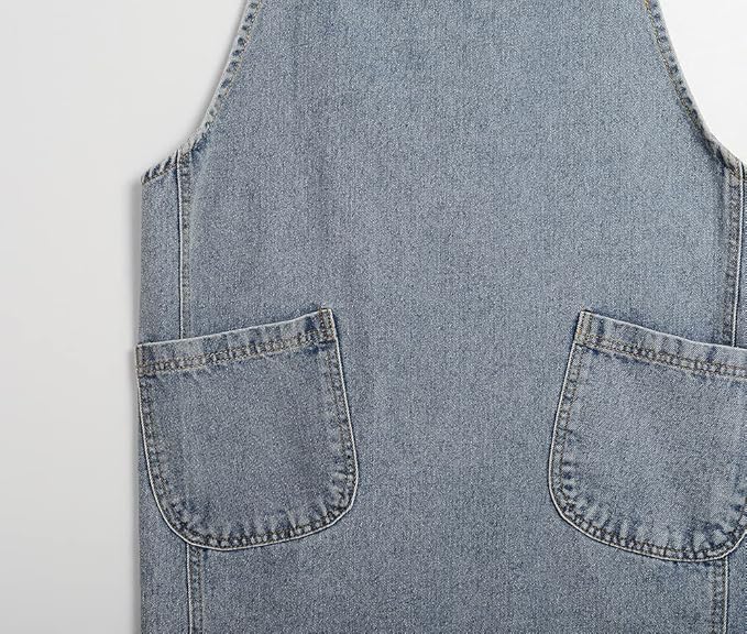 Cotton Denim Apron Soft - Unisex Adjustable Bib Apron with 5-Pockets Perfect for Kitchens