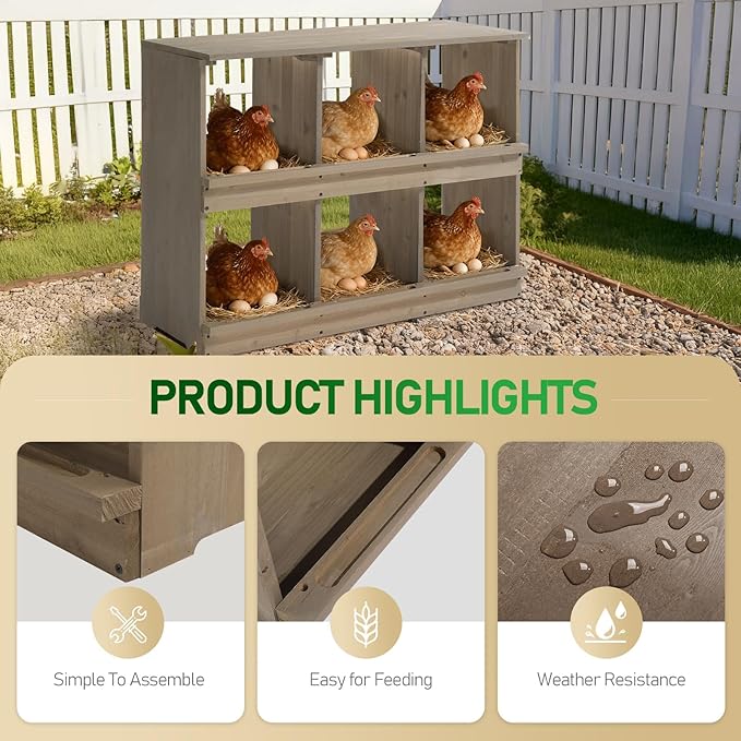 Outvita Nesting Boxes for Chickens 6 Compartments, Wood Chicken Nesting Box Wall Mount, Versatile Use Nest Box for Chicken Coop, Easy to Assemble for Chickens, Hens, Ducks