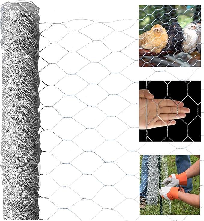 Chicken Wire Fencing, 6ft x 50ft Hexagonal Galvanized Chicken Wire Mesh Fence 2 Inch Mesh Fence Poultry Netting Animal Barrier for Craft Projects Gardening Chicken Coop Rabbit Pet