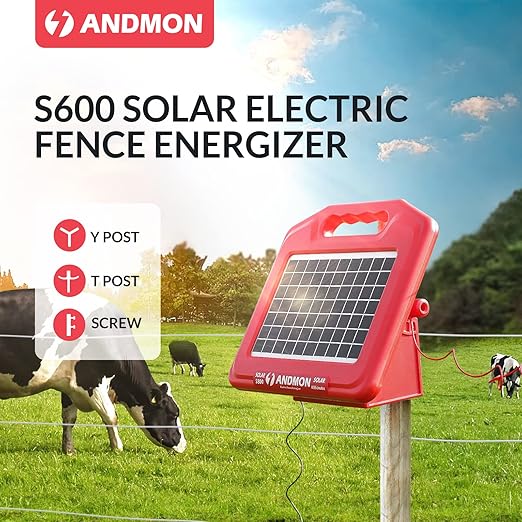 Andmon 50 Miles Solar Electric Fence Charger, 0.95 Joule High-Power Solar Fence Charger for Livestock, Horses, and Wildlife Control, Solar Electric Fence with Easy Installation
