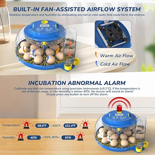 Incubator for Hatching Eggs with Automatic Egg Turning & Temperature/Humidity Control, 18 Egg Incubator for Chicken/Quail/Duck/Goose Eggs