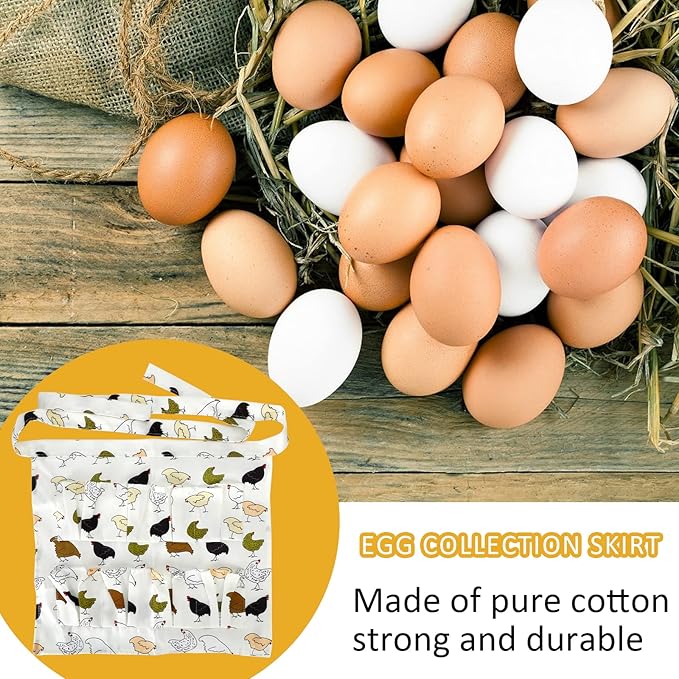 Cute Egg Collecting Apron with 8 Deep Pockets, Multi-Pocket Farmhouse Apron for Kids & Adults, Durable Egg Gathering Dress for Chicken Duck Goose Eggs, Kitchen & Parent-Child Activity