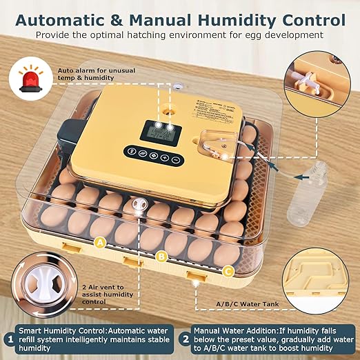 Incubators for Hatching Eggs, 56 Eggs Incubator with Egg Candler, Auto Egg Turner, Temp & Humidity Control, Hatch Day, 360° Viewing for Chicken, Duck, Quail Eggs, Ideal for Farm, School and Lab