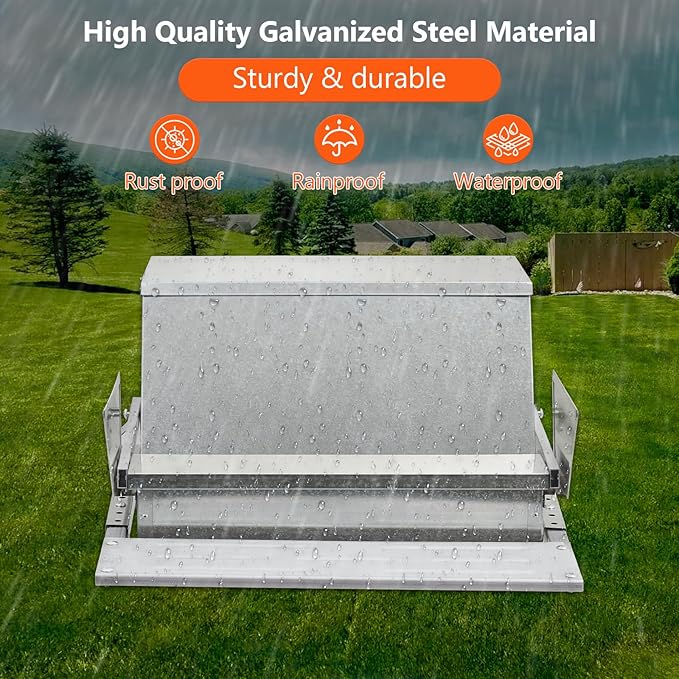Garvee Automatic Chicken Treadle Feeder, 27 LB Large Galvanized Steel Poultry Feeder, Outdoor Use, No Waste, 10 Chickens for 11 Days, Metal Chicken Feeder Kit Suits Duck, Bantams, Pheasants
