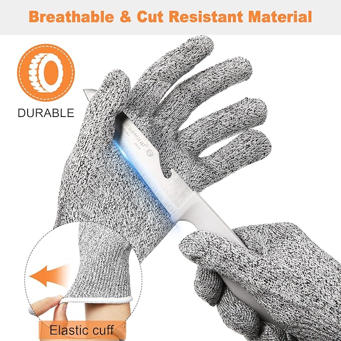 Chuarry 10 Pairs Cut Resistant Gloves Cutting Proof Gloves Level 5 Protection Kitchen Cuts Glove for Shucking Fish(Small,Gray)