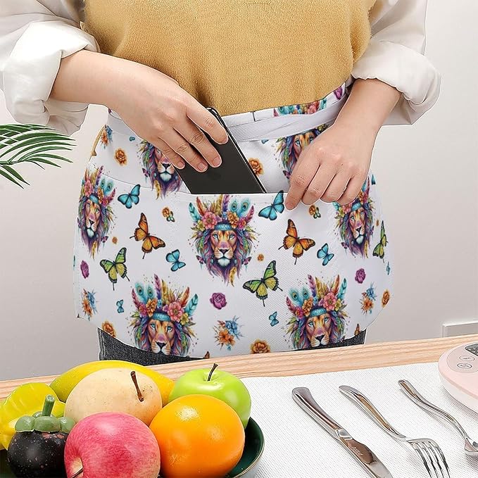 Short Aprons for Servers Unisex Chef Works Waitress Apron with 3 Pockets