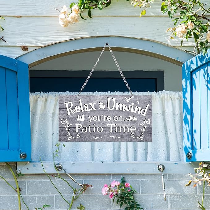 Hotop Patio Decor Patio Sign Decorations Outdoor Metal Porch Wall Decor Rustic Farmhouse Wall Art for Backyard Porch Balcony Gazebo Accessories(10 x 5",Gray)