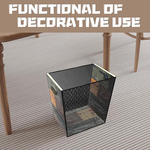 2 Gallon Wooden Trash Can - Rustic Decorative Waste Paper Basket - Garbage Bin for Bedroom, Bathroom, Office, Living Room (Vintage - Black)
