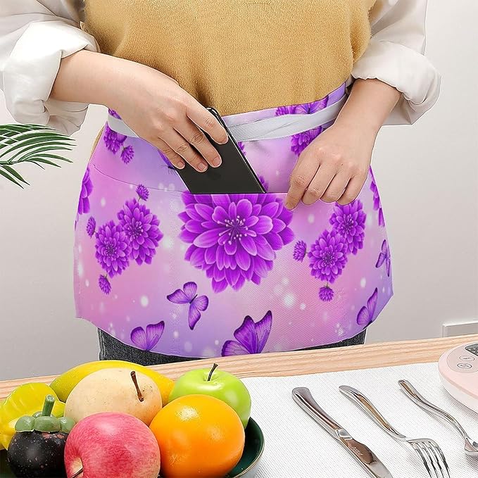 Half Apron with 3 Pockets Chef Cooking Kitchen Restaurant Aprons for Women Men