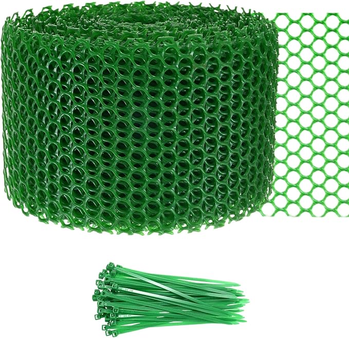 1-Pack Floral Chicken Wire Mesh, 3.9 in x 33 ft Plastic Hexagonal Chicken Wire Fencing with 50 Garden Ties for Crafts/Poultry Netting/Garden/Plant Protection [Green]