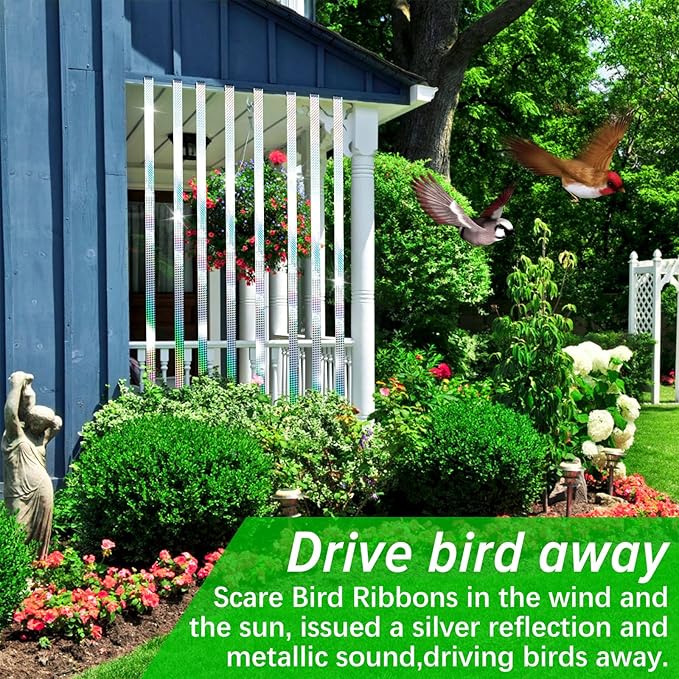[984FT] Effective Birds Scare Reflective Ribbon Reflectors,Dual-Sided Flashing Streamers to Keep Pigeons, Hawks, Woodpeckers, Geeses Away from Trees Plants Crops Garden Porch,2*Rolls