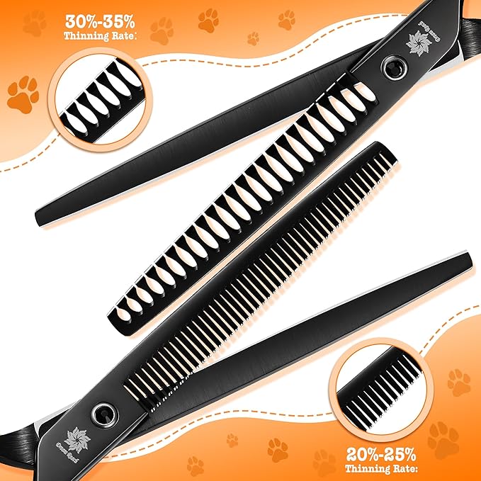 Dream Reach Dog Grooming Scissors - Professional 7.5 Inch Pet Scissors Sharp and Durable Shears Set Thinning, Chunker, Straight, Curved Shears and Comb for Dog Cat Pet, Black