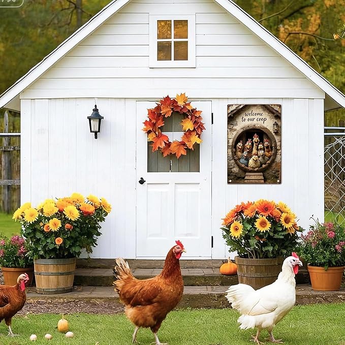 Funny Chicken Coop Signs - Vintage Sign Metal Tin Welcome To Our Coop For Chicken Lovers Gifts Outdoor Home Farm Wall Art Decor 8x12 Inch