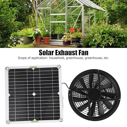 Solar Powered Fan, 100W Solar Panel and 10in Round Ventilation Case Exhaust Fan for Small Chicken Coops, Greenhouses, Pet Houses, Window Exhaust
