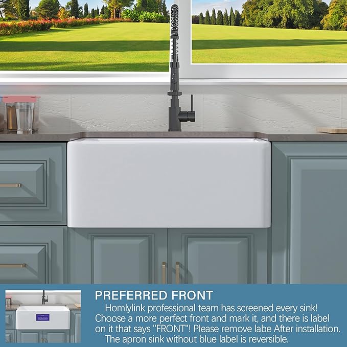 Small Farmhouse Sink 24 x 18 Inch, Firecaly Apron Front Farm Sink, Heavy Duty Single Bowl, with Accessories 2 Types, Undermount, Pure White, for Kitchen, Laundry, Small Space
