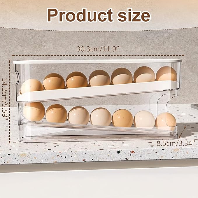 Egg Holder for Fridge, 2025 New Egg Organizer for Refrigerator Automatic Scrolling Eggs Rack Holder Rolling Dispenser, Stackable Fridge Container and Storage with Lid (1 Pcs)