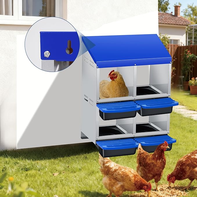 Chicken Nesting Boxes with Cleanable Pull-Out Trays, 4-Hole Wall Mount Roll Away Nest for Easy Cleaning & Egg Collection