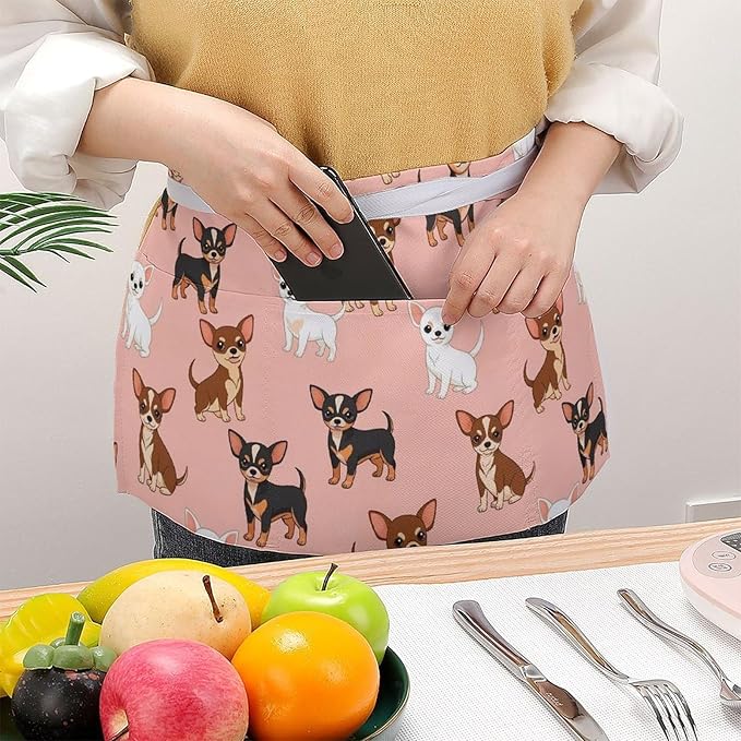 Server Apron with 3 Pockets Waist Waiter Waitress Half Apron Short Aprons