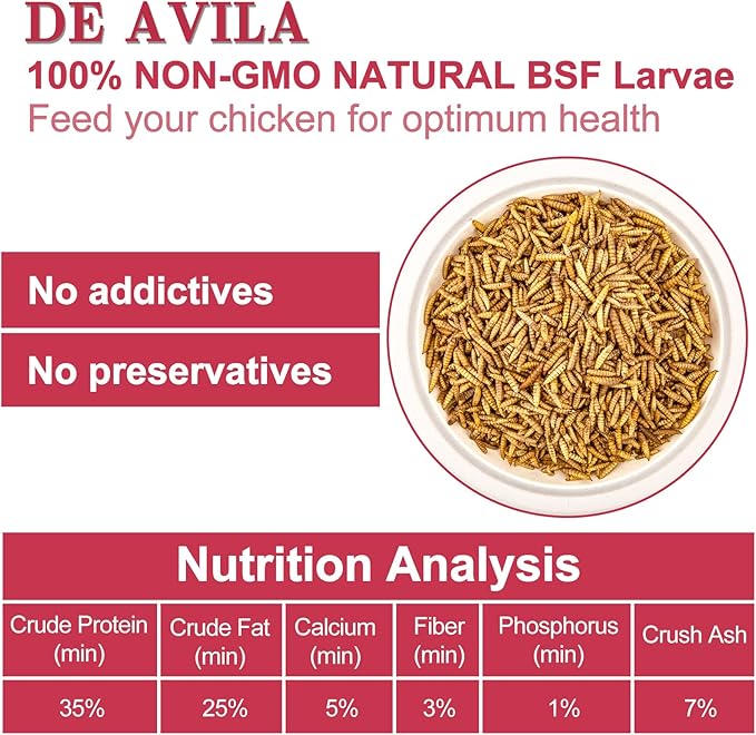 DE AVILA Dried Black Soldier Fly Larva 11 LBS 100% Natural BSF Larvae Non-GMO, 85XMore Calcium Than Mealworms, High Calcium Treats for Chickens Birds Reptiles Hedgehog Geckos Turtles