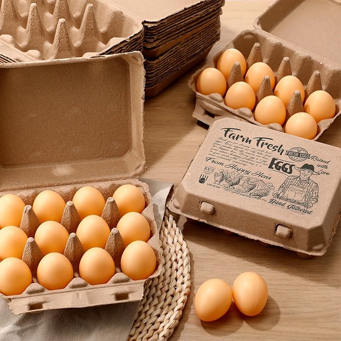 Honeydak 30 Pcs Egg Cartons Bulk 12 Count 3x4 Style Pulp Paper Egg Tray Dozen Reusable Container Holder Storage Box for Supermarkets Fresh Kitchen Vegetable Family Farm Markets