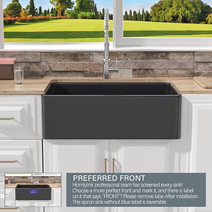 Black Farmhouse Sink 30 x 18 Inch, Firecaly Apron Front Undermount Farm Sink, Heavy Duty Single Bowl, with Accessories 2 Types, Matte Black, for Kitchen