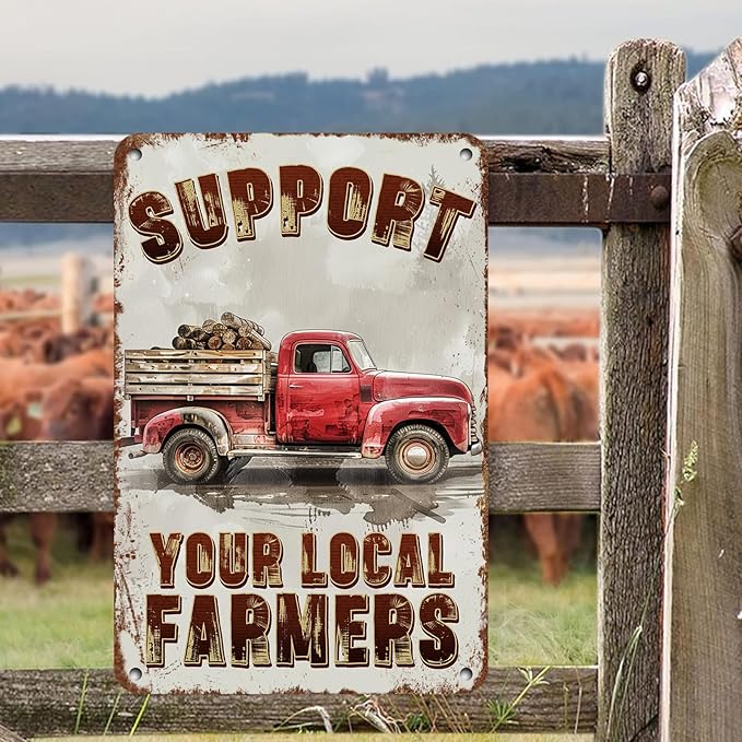 Vintage Metal Sign Funny Truck Metal Tin Signs Wall Art Support Your Local Farmers For Home Cafe Farm Farmer Market Wall Decoration 12 * 8in