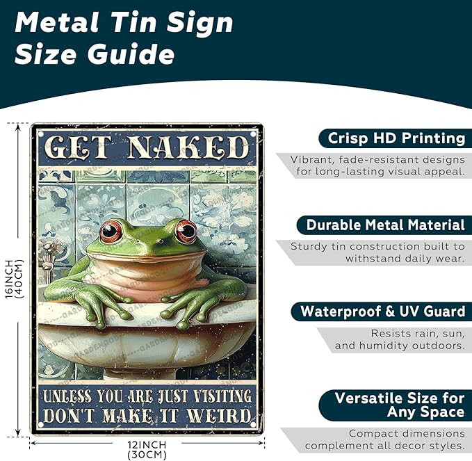 Vintage Frog Bathroom Metal Sign Frog Get Naked Metal Poster Home Bathroom Kitchen Garden Retro Aluminium Sign Art Wall Decor 16x12 Inch