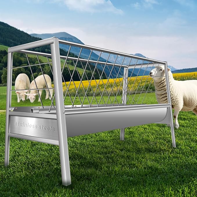 77Gal Heavy-Duty Galvanized Steel Hay Feeder for Livestock – 2-in-1 Large Capacity Feed & Water Trough, Smooth Edges Design for Goats, Horses, Ranch & Barn Use