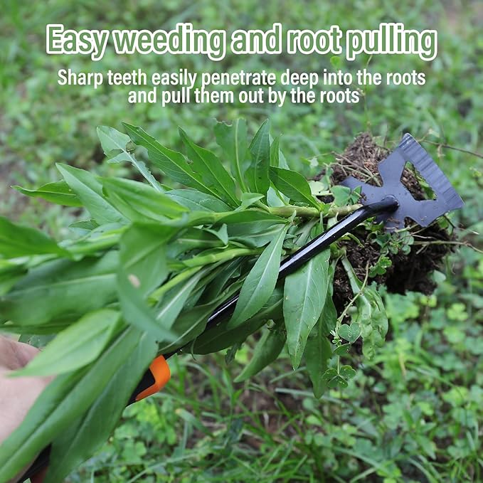 Weed Remover Tool,Garden Weeder Tool,New Manganese Steel Gardening Weeding Tools,for Hand Weeder for Vegetable Gardening Backyard Farm Planting & Uprooting Weeding Tool(Rubber Handle)