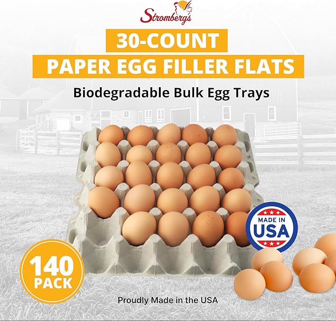 Stromberg's 30-Count Paper Egg Filler Flats, Biodegradable Bulk Egg Trays for Chickens and Ducks, Eco-Friendly Egg Flat for Safe Transport, Storage, and Sale, 140-Pack (Eggs Not Included)
