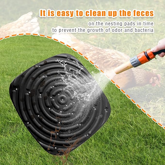 Skimzy Chicken Nesting Box Pads, 12 x 12 in Washable Reusable Nest Box Liners, 6-Pack, Breathable Drainage Design, Black