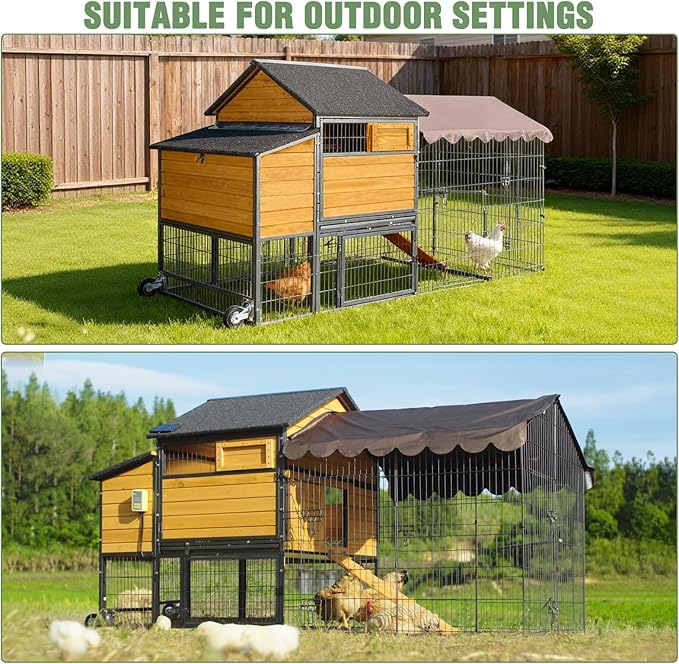GUTINNEEN 85.6" Large Chicken Coop with Run for 6-8 Chickens, Heavy Duty Chicken Tractor with Wheels, Wooden Chicken House with Reinforced Steel Frame, Nesting Box & Pull-Out Metal Tray