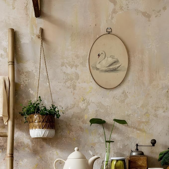 LKETW Vintage Swan Oval Wall Art Decor, Antique Elegant Swan Oval Canvas Hanging Decor, Retro Classical Animal Aesthetic Wall Decorations for Home Bedroom Living Room, 8.6x11.4 Inch