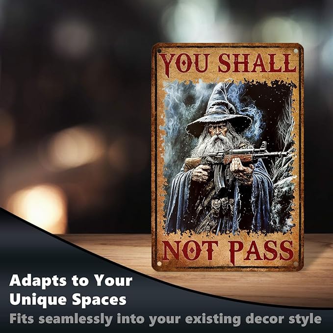 Vintage Witch Tin Sign You Shall Retro Metal Poster Not Pass Funny Gun Wall Art Cafe Office Wall Decorations for Home Bar Pub Club Cafe Shop Man cave Kitchen 12 * 8 In