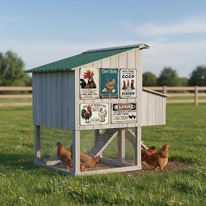 5Pack Vintage Metal Signs Chicken Coop Signs, Chicken Coop Accessories for Farm Yard Decor, Tin Sign Chicken Gifts for Home Kitchen Lovers Chicken House Decor - 8×12 inches