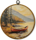 shiviody Vintage Lake Boats Canvas Wall Art Decor, Nautical Sailing Boat Wall Decor, Modern Scenic Landscape Round Hanging Frame Prints Decorations for Living Room Bedroom 10"x10"