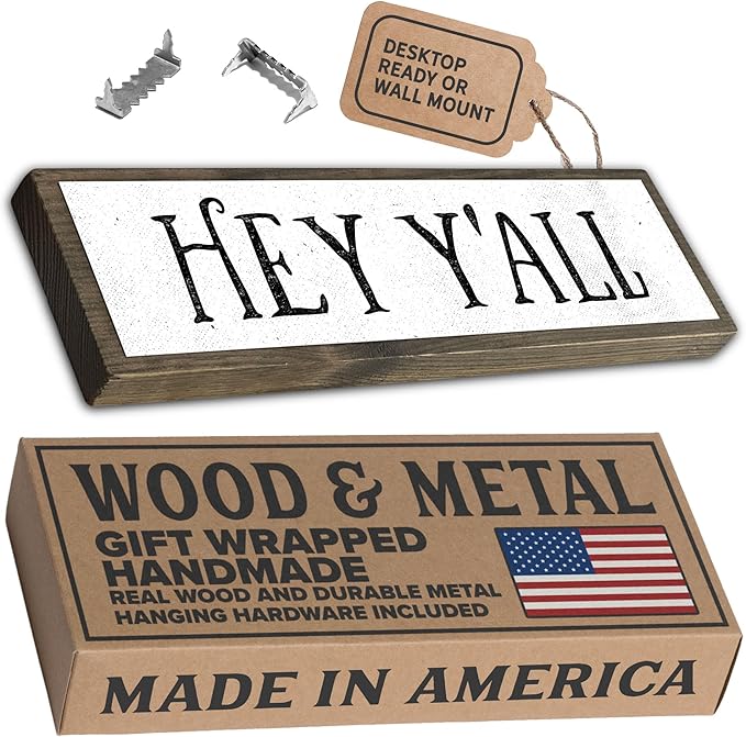 Wood & Metal Southern Sign – Weatherproof Indoor Outdoor Wall Decor – Rustic Charm with "Hey Y’all" – Gift-Wrapped & Ready to Give