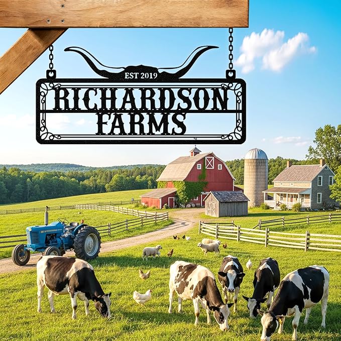 Personalized Farm Sign, Custom Farm Metal Signs Outdoor, Custom Ranch Sign, Customized Family Name Metal Signs for Farms, Ranch, Barn, Farmhouse, Housewarming Gifts