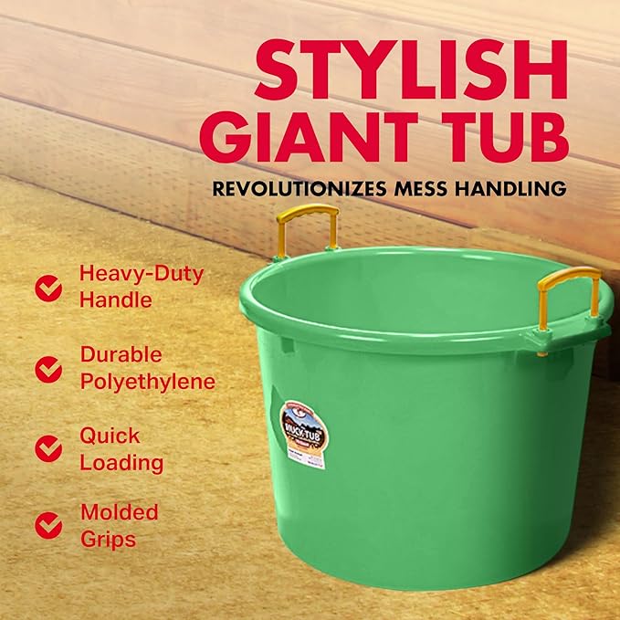 Little Giant® Plastic Muck Tub | Durable & Versatile Utility Bucket with Handles | Muck Bucket | Durable Handles | 70 Quart | Lime Green