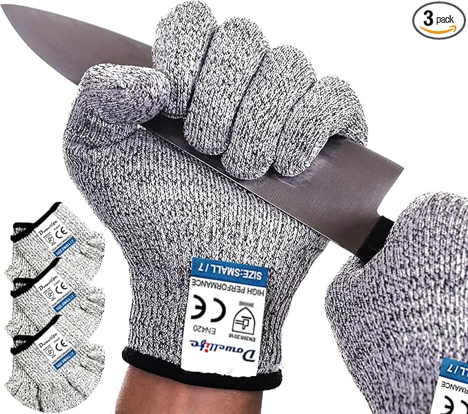 Dowellife Cut Resistant Gloves Food Grade Level 5 Protection, Safety Kitchen Cuts Gloves for Oyster Shucking, Fish Fillet Processing, Mandolin Slicing, Meat Cutting and Wood Carving. (Medium-3 Pairs)