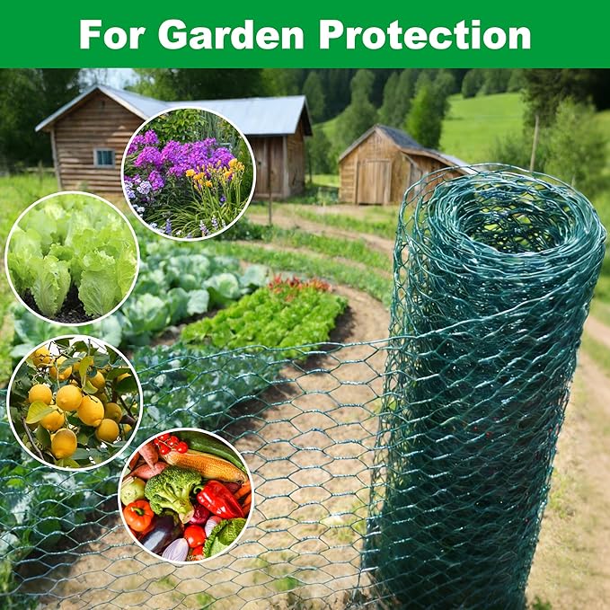Wire for Floral Arrangements, Green Mesh, 0.6 Inch Hexagonal Galvanized PVC Coated Netting Fence for Crafts, Poultry (16 in x 13 ft)