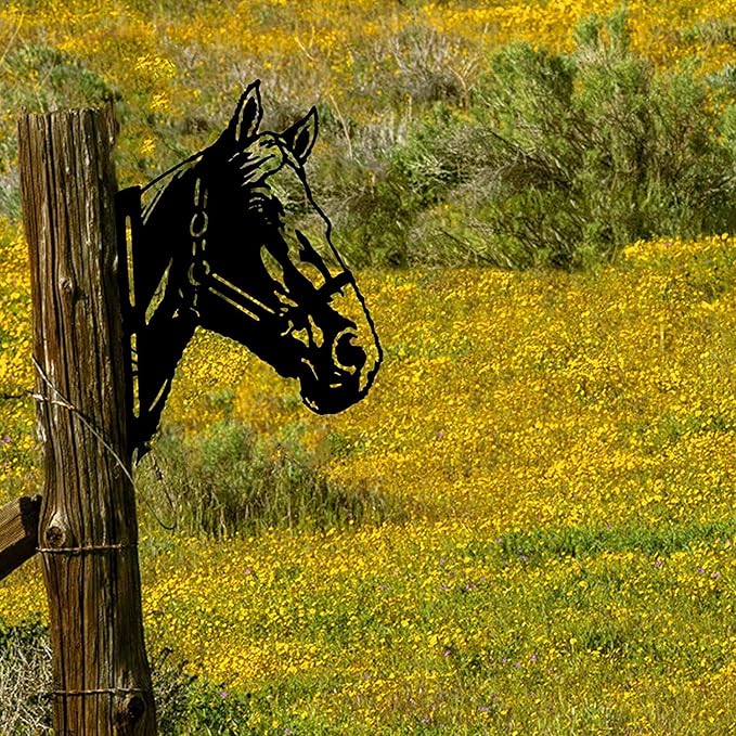 Farm Peeping Animal Metal Art Outdoor Decor Garden Fence Decoration, Farmhouse Backyard Hang Artwork Wall Decor, Outdoor Yard Art Patio Lawn Statue Gift for Loved Dad Grandpa (Horse)