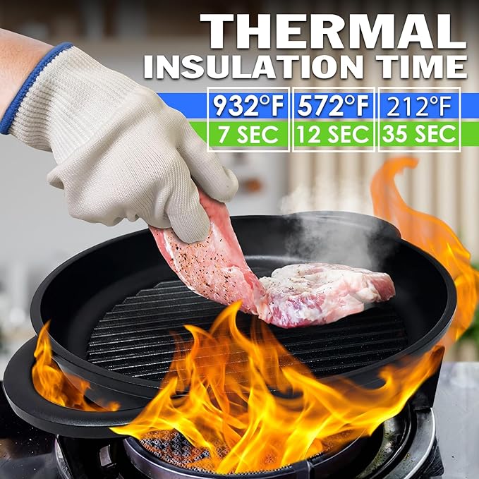 2 Pairs Heat Resistant Gloves for Grilling - 9.45 Inch Durable Aramid Oven Gloves with Fingers - Full Hand Protection, Functionality, Easy to Use, Multipurpose for Baking, Roasting, Frying, and More