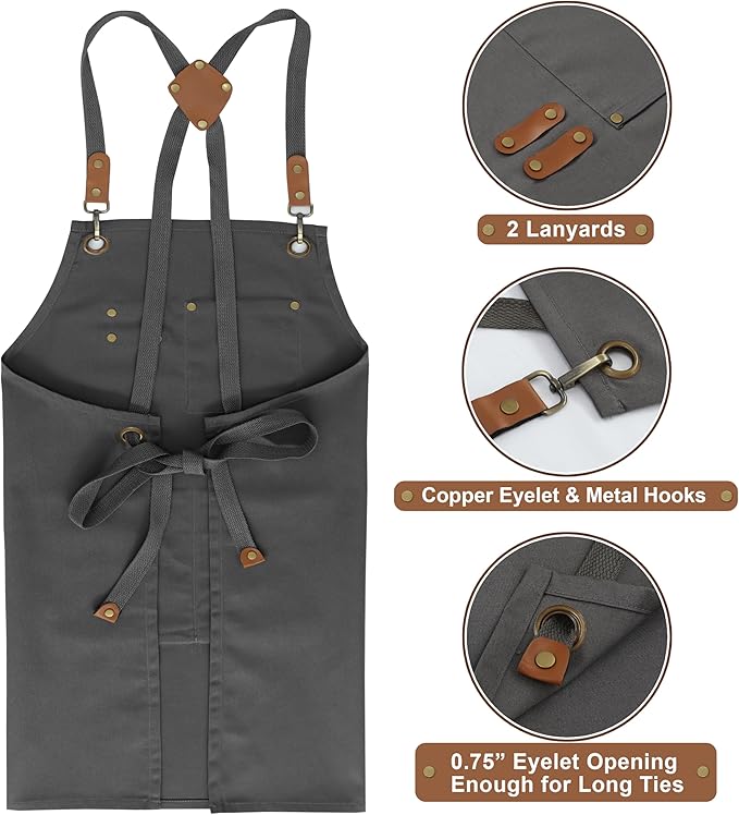 RUVANTI Work Apron for Men, Oil & Water Repellent, Poly Cotton Cross Back Aprons for Women with Pockets, Adjustable up to XXL